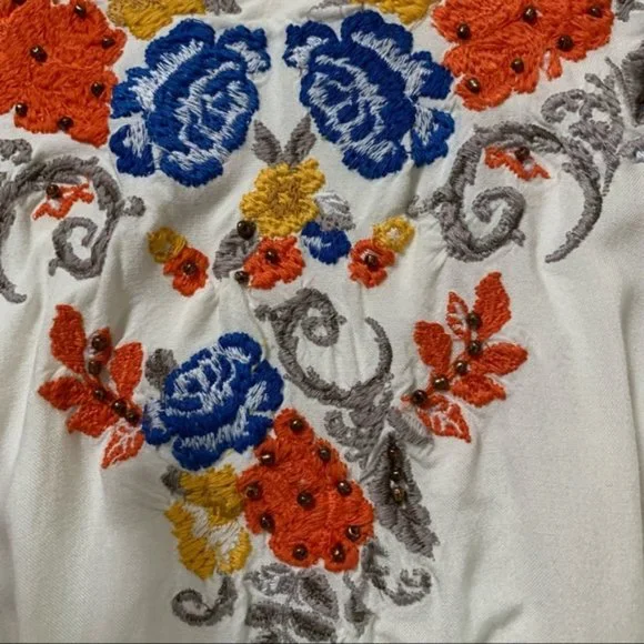 Style & Co Boho Embroidered Fringe Top - Picture 2 of 5